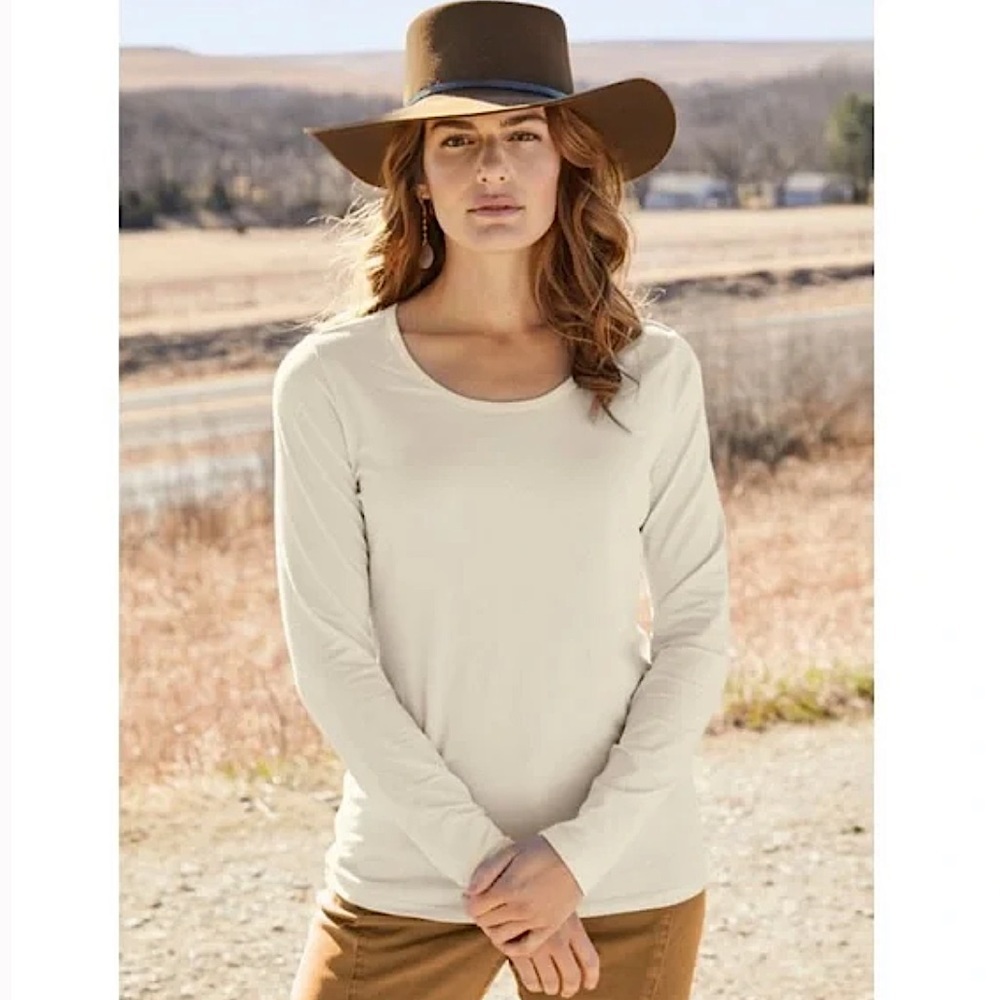 PERUVIAN CONNECTION Ivory White Scoop Neck Longsleeve Pima Cotton Top SZ XS
